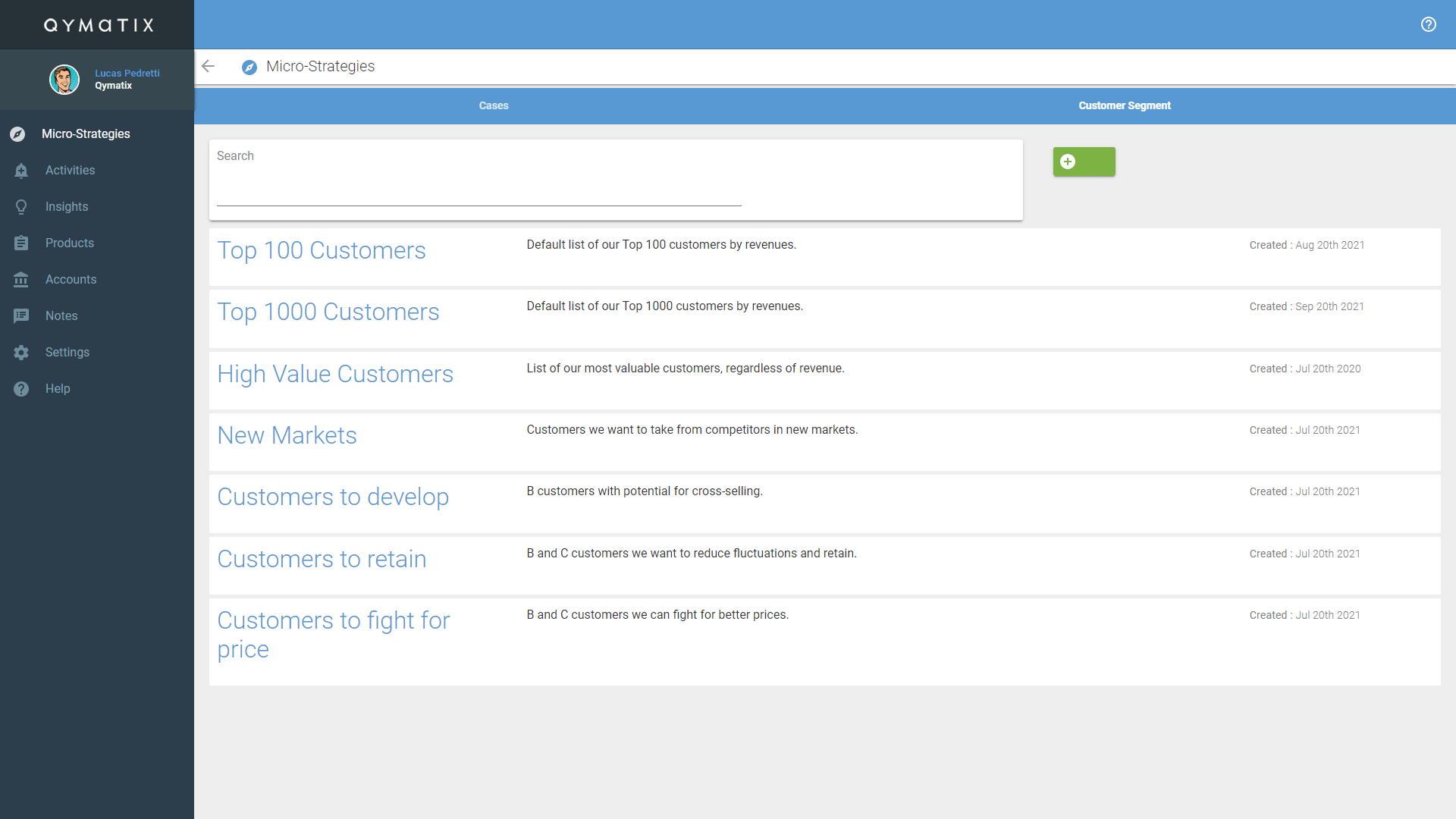 Customer Segments view